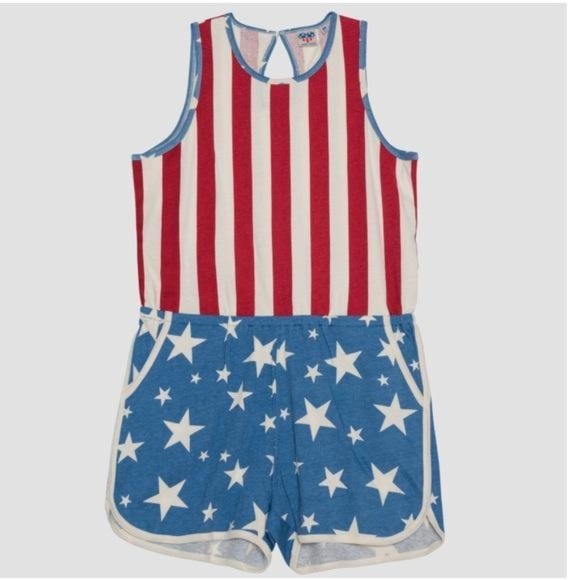 Junk Food Women's Patriotic All Over Print Romper - Picture 1 of 1